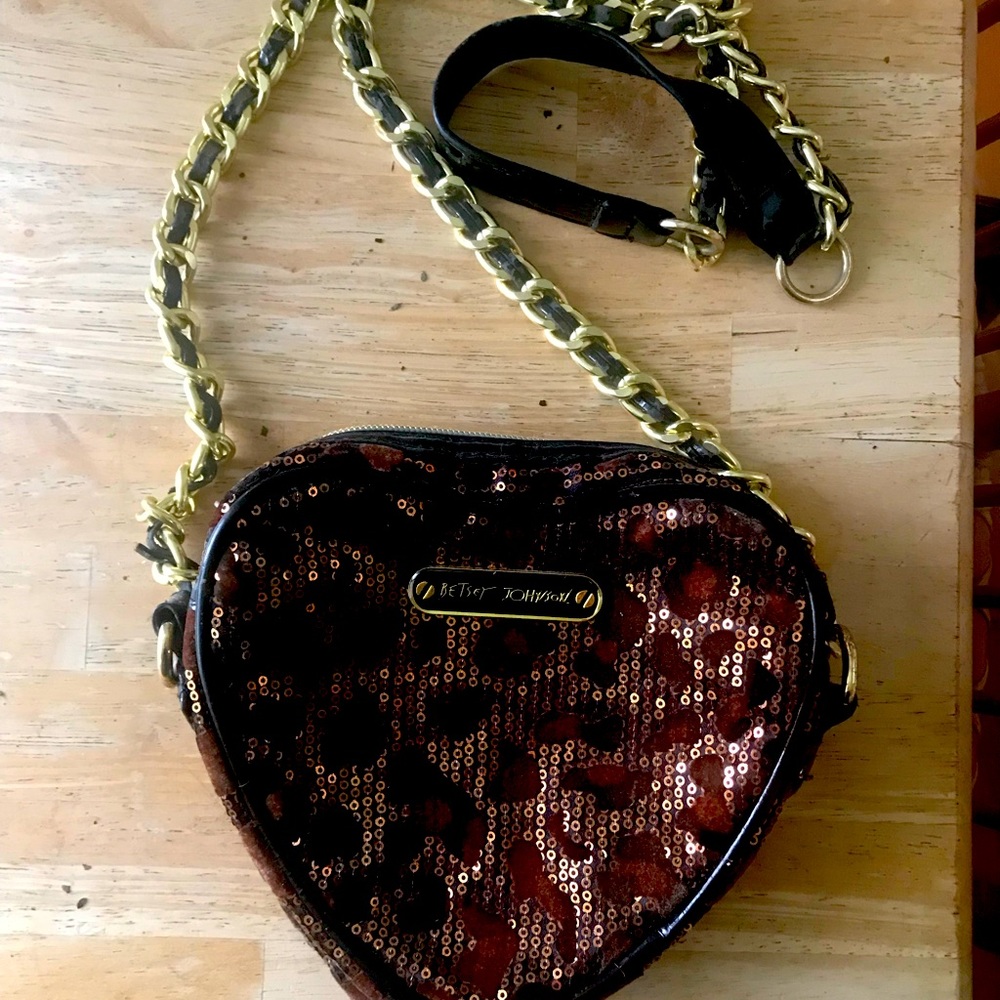 Betsy Johnson heart shaped leopard sequined bag
